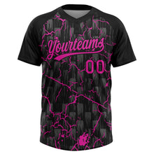 Laden Sie das Bild in den Galerie-Viewer, Uksn Individuelles Schwarz Dunkelrosa-Grau Raglanärmel Neon-Blitz-Craquele Zweiknopf Unisex Softball-Trikot
