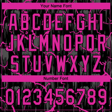 Laden Sie das Bild in den Galerie-Viewer, Uksn Individuelles Schwarz Dunkelrosa-Grau Raglanärmel Neon-Blitz-Craquele Zweiknopf Unisex Softball-Trikot
