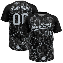 Laden Sie das Bild in den Galerie-Viewer, Uksn Individuelles Schwarz Silber Silber-Grau Raglanärmel Neon-Blitz-Craquele Zweiknopf Unisex Softball-Trikot
