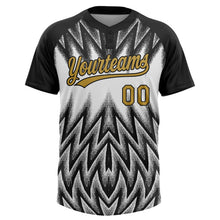 Laden Sie das Bild in den Galerie-Viewer, Uksn Individuelles Schwarz Altgold-Weiß Raglanärmel Abstrakt geometrisches Chevron-Zickzack Zweiknopf Unisex Softball-Trikot
