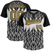 Laden Sie das Bild in den Galerie-Viewer, Uksn Individuelles Schwarz Altgold-Weiß Raglanärmel Abstrakt geometrisches Chevron-Zickzack Zweiknopf Unisex Softball-Trikot
