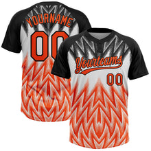 Laden Sie das Bild in den Galerie-Viewer, Uksn Individuelles Schwarz Orange-Weiß Raglanärmel Abstrakt geometrisches Chevron-Zickzack Zweiknopf Unisex Softball-Trikot
