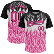 Laden Sie das Bild in den Galerie-Viewer, Uksn Individuelles Schwarz Pink-Weiß Raglanärmel Abstrakt geometrisches Chevron-Zickzack Zweiknopf Unisex Softball-Trikot
