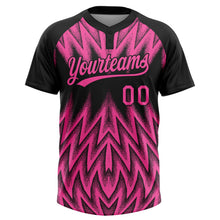 Laden Sie das Bild in den Galerie-Viewer, Uksn Individuelles Schwarz-Pink Raglanärmel Abstrakt geometrisches Chevron-Zickzack Zweiknopf Unisex Softball-Trikot
