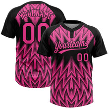Laden Sie das Bild in den Galerie-Viewer, Uksn Individuelles Schwarz-Pink Raglanärmel Abstrakt geometrisches Chevron-Zickzack Zweiknopf Unisex Softball-Trikot
