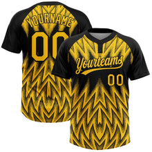 Laden Sie das Bild in den Galerie-Viewer, Uksn Individuelles Schwarz-Gelb Raglanärmel Abstrakt geometrisches Chevron-Zickzack Zweiknopf Unisex Softball-Trikot
