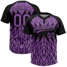Laden Sie das Bild in den Galerie-Viewer, Uksn Individuelles Schwarz-Violett Raglanärmel Abstrakt geometrisches Chevron-Zickzack Zweiknopf Unisex Softball-Trikot
