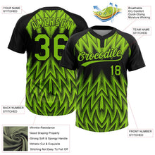 Laden Sie das Bild in den Galerie-Viewer, Uksn Individuelles Schwarz-Neongrün Raglanärmel Abstrakt geometrisches Chevron-Zickzack Zweiknopf Unisex Softball-Trikot
