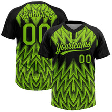 Laden Sie das Bild in den Galerie-Viewer, Uksn Individuelles Schwarz-Neongrün Raglanärmel Abstrakt geometrisches Chevron-Zickzack Zweiknopf Unisex Softball-Trikot
