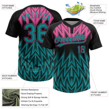 Laden Sie das Bild in den Galerie-Viewer, Uksn Individuelles Schwarz Petrol-Pink Raglanärmel Abstrakt geometrisches Chevron-Zickzack Zweiknopf Unisex Softball-Trikot
