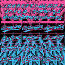Laden Sie das Bild in den Galerie-Viewer, Uksn Individuelles Schwarz Himmelblau-Pink Raglanärmel Abstrakt geometrisches Chevron-Zickzack Zweiknopf Unisex Softball-Trikot
