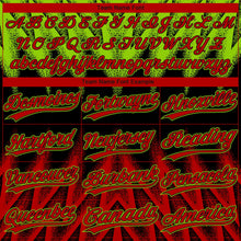 Laden Sie das Bild in den Galerie-Viewer, Uksn Individuelles Schwarz Rot-Neongrün Raglanärmel Abstrakt geometrisches Chevron-Zickzack Zweiknopf Unisex Softball-Trikot
