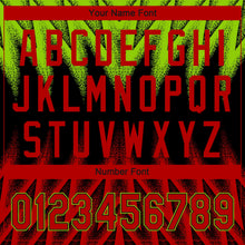 Laden Sie das Bild in den Galerie-Viewer, Uksn Individuelles Schwarz Rot-Neongrün Raglanärmel Abstrakt geometrisches Chevron-Zickzack Zweiknopf Unisex Softball-Trikot

