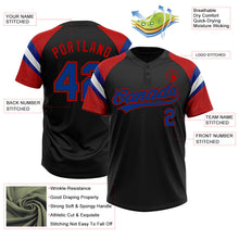 Laden Sie das Bild in den Galerie-Viewer, Uksn Individuelles Schwarz Royalblau Rot-Weiß Raglanärmel Streifen Zweiknopf Unisex Softball-Trikot
