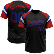 Laden Sie das Bild in den Galerie-Viewer, Uksn Individuelles Schwarz Royalblau Rot-Weiß Raglanärmel Streifen Zweiknopf Unisex Softball-Trikot
