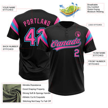 Laden Sie das Bild in den Galerie-Viewer, Uksn Individuelles Schwarz Pink-Himmelblau Raglanärmel Streifen Zweiknopf Unisex Softball-Trikot
