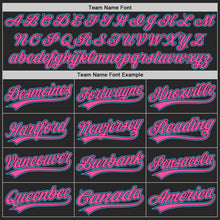 Laden Sie das Bild in den Galerie-Viewer, Uksn Individuelles Schwarz Pink-Himmelblau Raglanärmel Streifen Zweiknopf Unisex Softball-Trikot
