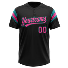 Laden Sie das Bild in den Galerie-Viewer, Uksn Individuelles Schwarz Pink-Petrol Raglanärmel Streifen Zweiknopf Unisex Softball-Trikot
