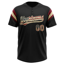 Laden Sie das Bild in den Galerie-Viewer, Uksn Individuelles Schwarz Vintage USA-Flagge Creme-Karmesinrot Raglanärmel Streifen Zweiknopf Unisex Softball-Trikot
