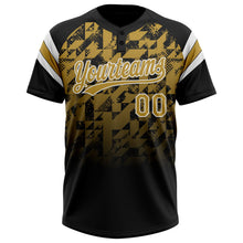 Laden Sie das Bild in den Galerie-Viewer, Uksn Individuelles Schwarz Altgold-Weiß Farbverlauf geometrisches Gitter Ärmelstreifen Zweiknopf Unisex Softball-Trikot
