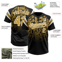 Laden Sie das Bild in den Galerie-Viewer, Uksn Individuelles Schwarz Altgold-Weiß Farbverlauf geometrisches Gitter Ärmelstreifen Zweiknopf Unisex Softball-Trikot
