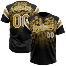 Laden Sie das Bild in den Galerie-Viewer, Uksn Individuelles Schwarz Altgold-Weiß Farbverlauf geometrisches Gitter Ärmelstreifen Zweiknopf Unisex Softball-Trikot
