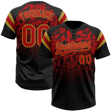 Laden Sie das Bild in den Galerie-Viewer, Uksn Individuelles Schwarz Rot-Altgold Farbverlauf geometrisches Gitter Ärmelstreifen Zweiknopf Unisex Softball-Trikot
