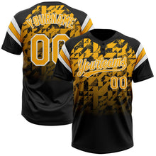 Laden Sie das Bild in den Galerie-Viewer, Uksn Individuelles Schwarz Gold-Weiß Farbverlauf geometrisches Gitter Ärmelstreifen Zweiknopf Unisex Softball-Trikot
