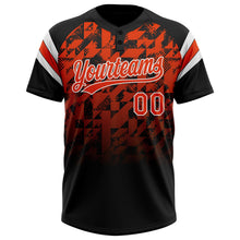 Laden Sie das Bild in den Galerie-Viewer, Uksn Individuelles Schwarz Orange-Weiß Farbverlauf geometrisches Gitter Ärmelstreifen Zweiknopf Unisex Softball-Trikot

