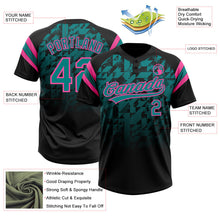 Laden Sie das Bild in den Galerie-Viewer, Uksn Individuelles Schwarz Petrol-Pink Farbverlauf geometrisches Gitter Ärmelstreifen Zweiknopf Unisex Softball-Trikot
