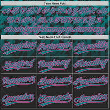 Laden Sie das Bild in den Galerie-Viewer, Uksn Individuelles Schwarz Petrol-Pink Farbverlauf geometrisches Gitter Ärmelstreifen Zweiknopf Unisex Softball-Trikot
