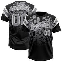 Laden Sie das Bild in den Galerie-Viewer, Uksn Individuelles Schwarz Grau-Weiß Farbverlauf geometrisches Gitter Ärmelstreifen Zweiknopf Unisex Softball-Trikot
