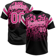 Laden Sie das Bild in den Galerie-Viewer, Uksn Individuelles Schwarz Pink-Weiß Farbverlauf geometrisches Gitter Ärmelstreifen Zweiknopf Unisex Softball-Trikot
