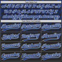 Laden Sie das Bild in den Galerie-Viewer, Uksn Individuelles Schwarz Royalblau-Weiß Farbverlauf geometrisches Gitter Ärmelstreifen Zweiknopf Unisex Softball-Trikot
