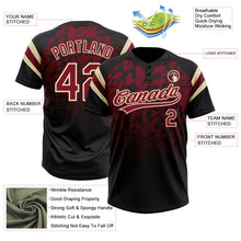 Laden Sie das Bild in den Galerie-Viewer, Uksn Individuelles Schwarz Karmesinrot-Creme Farbverlauf geometrisches Gitter Ärmelstreifen Zweiknopf Unisex Softball-Trikot
