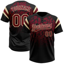 Laden Sie das Bild in den Galerie-Viewer, Uksn Individuelles Schwarz Karmesinrot-Creme Farbverlauf geometrisches Gitter Ärmelstreifen Zweiknopf Unisex Softball-Trikot
