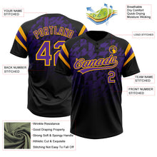 Laden Sie das Bild in den Galerie-Viewer, Uksn Individuelles Schwarz Violett-Gold Farbverlauf geometrisches Gitter Ärmelstreifen Zweiknopf Unisex Softball-Trikot
