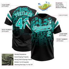 Laden Sie das Bild in den Galerie-Viewer, Uksn Individuelles Schwarz Aqua-Weiß Farbverlauf geometrisches Gitter Ärmelstreifen Zweiknopf Unisex Softball-Trikot
