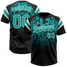 Laden Sie das Bild in den Galerie-Viewer, Uksn Individuelles Schwarz Aqua-Weiß Farbverlauf geometrisches Gitter Ärmelstreifen Zweiknopf Unisex Softball-Trikot
