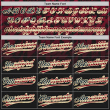 Laden Sie das Bild in den Galerie-Viewer, Uksn Individuelles Schwarz Vintage USA-Flagge Karmesinrot-Creme Farbverlauf geometrisches Gitter Ärmelstreifen Zweiknopf Unisex Softball-Trikot
