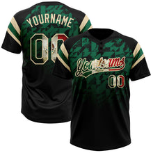 Laden Sie das Bild in den Galerie-Viewer, Uksn Individuelles Schwarz Vintage mexikanische Flagge Kelly-Grün-Creme Farbverlauf geometrisches Gitter Ärmelstreifen Zweiknopf Unisex Softball-Trikot
