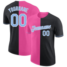 Laden Sie das Bild in den Galerie-Viewer, Uksn Individuelles Schwarz Hellblau-Pink Split Fashion Funktions-T-Shirt
