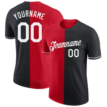 Uksn Individuelles Schwarz Weiß-Rot Split Fashion Funktions-T-Shirt