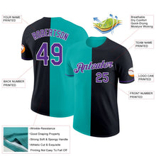 Laden Sie das Bild in den Galerie-Viewer, Uksn Individuelles Schwarz Violett-Aqua Split Fashion Funktions-T-Shirt
