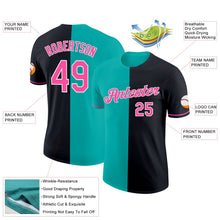 Laden Sie das Bild in den Galerie-Viewer, Uksn Individuelles Schwarz Pink-Aqua Split Fashion Funktions-T-Shirt
