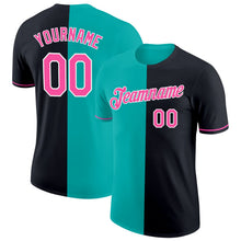 Laden Sie das Bild in den Galerie-Viewer, Uksn Individuelles Schwarz Pink-Aqua Split Fashion Funktions-T-Shirt
