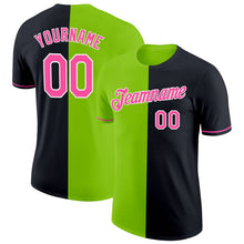 Laden Sie das Bild in den Galerie-Viewer, Uksn Individuelles Schwarz Pink-Neongrün Split Fashion Funktions-T-Shirt
