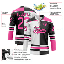 Laden Sie das Bild in den Galerie-Viewer, Uksn Individuelles Schwarz Pink-Weiß Split-Fashion Eishockey-Trikot mit Schnürkragen
