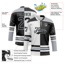 Laden Sie das Bild in den Galerie-Viewer, Uksn Individuelles Schwarz Grau-Weiß Split-Fashion Eishockey-Trikot mit Schnürkragen

