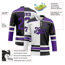 Laden Sie das Bild in den Galerie-Viewer, Uksn Individuelles Schwarz Violett-Weiß Split-Fashion Eishockey-Trikot mit Schnürkragen
